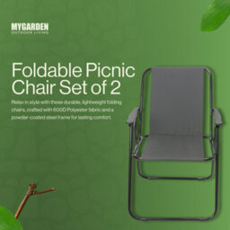 My Garden Outdoor Living My Garden Folding Chair Set Of 2 Fold Up Deck Chairs Heavy Duty 600D Polyester Fabric Easy To Carry Camping Chair Grey - thumbnail 2