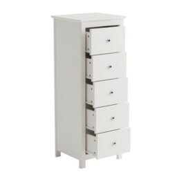 Core Products Nairn White 5 Drawer Tall Narrow Chest Of Drawers - Solid Wood Bedroom Storage 114.2 X 45 X 40Cm - thumbnail 5