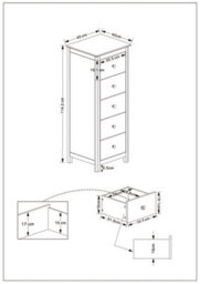 Core Products Nairn White 5 Drawer Tall Narrow Chest Of Drawers - Solid Wood Bedroom Storage 114.2 X 45 X 40Cm - thumbnail 6