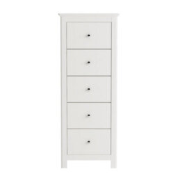Core Products Nairn White 5 Drawer Tall Narrow Chest Of Drawers - Solid Wood Bedroom Storage 114.2 X 45 X 40Cm - thumbnail 3