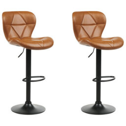 Beliani Set Of 2 Bar Chairs Valetta Swivel Faux Leather Golden Brown