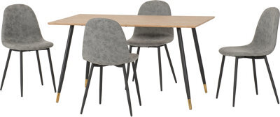Seconique Hamilton Dining Set With 4 Athens Chairs Oak Effect Grey Faux Leather Chairs