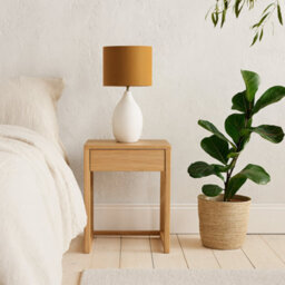 Wyld Haus Long Island Large Round Table Lamp With Ochre Linen Shade
