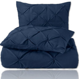 TheWhiteWater Limited Pintuck Duvet Cover Set + Matching Pillowcases With Bedsheet - 3In1 Hotel Style Bedding Set - Navy Blue - thumbnail 6