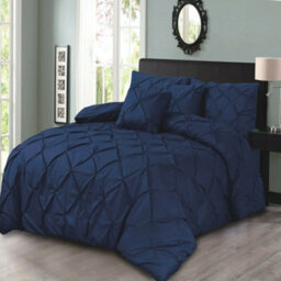 TheWhiteWater Limited Pintuck Duvet Cover Set + Matching Pillowcases With Bedsheet - 3In1 Hotel Style Bedding Set - Navy Blue - thumbnail 4