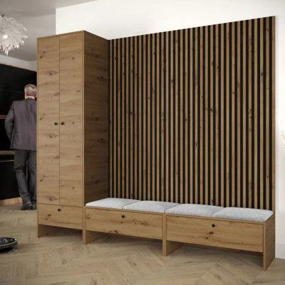Modular Hallway Furniture Set Balma Vi With Metal Hooks And Decorative Slats Light Grey Panels - image 1