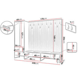 Modular Hallway Furniture Set Balma Vi With Metal Hooks And Decorative Slats Light Grey Panels - thumbnail 3