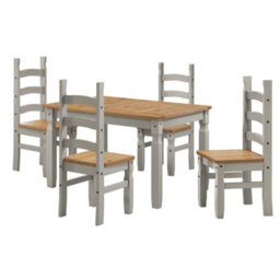 "Dining Table And 4 Chairs 4'0"" Set Pine Grey Solid Wood Wooden Kitchen" - thumbnail 1