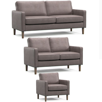 Furnishings For Less UK Bexhill Grey Faux Leather 3 Piece Sofa Suite 3 Seater, 2 Seater And Armchair - image 1