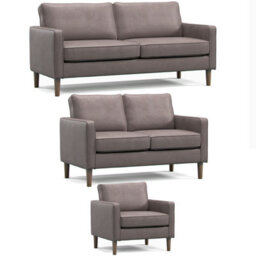 Furnishings For Less UK Bexhill Grey Faux Leather 3 Piece Sofa Suite 3 Seater, 2 Seater And Armchair - thumbnail 1