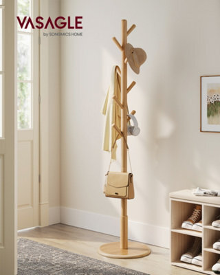 LEDREM Coat Rack, Solid Wood Coat Stand, Free Standing Hall Coat Tree With 8 Hooks For Coats, Hats, Bags, Purses, For Entryway, Hallway - image 1