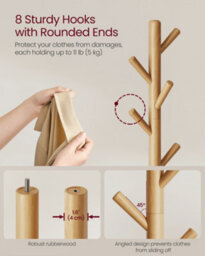 LEDREM Coat Rack, Solid Wood Coat Stand, Free Standing Hall Coat Tree With 8 Hooks For Coats, Hats, Bags, Purses, For Entryway, Hallway - thumbnail 4