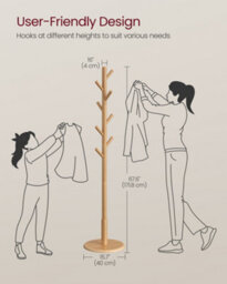 LEDREM Coat Rack, Solid Wood Coat Stand, Free Standing Hall Coat Tree With 8 Hooks For Coats, Hats, Bags, Purses, For Entryway, Hallway - thumbnail 5