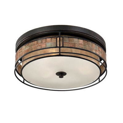 Elegant 3 Bulb Flush Mount Light Fixture In Renaissance Copper Finish