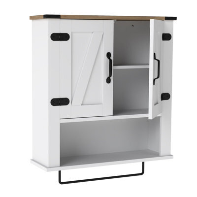 Gainoom Bathroom White Wall Cabinet Farmhouse Medicine Cabinet With Towel Bar - image 1