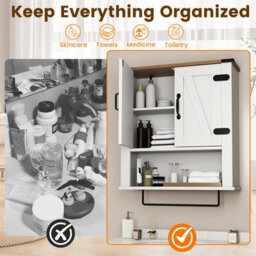 Gainoom Bathroom White Wall Cabinet Farmhouse Medicine Cabinet With Towel Bar - thumbnail 5