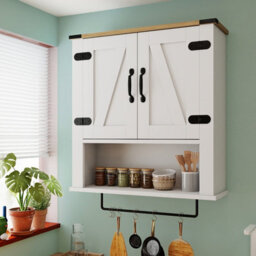 Gainoom Bathroom White Wall Cabinet Farmhouse Medicine Cabinet With Towel Bar - thumbnail 3