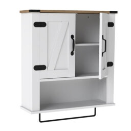 Gainoom Bathroom White Wall Cabinet Farmhouse Medicine Cabinet With Towel Bar - thumbnail 1