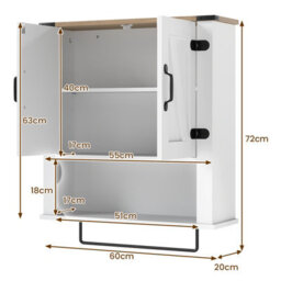 Gainoom Bathroom White Wall Cabinet Farmhouse Medicine Cabinet With Towel Bar - thumbnail 2