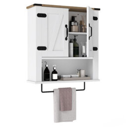 Gainoom Bathroom White Wall Cabinet Farmhouse Medicine Cabinet With Towel Bar - thumbnail 9