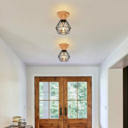 2X Retro Vintage Ceiling Light Metal Wood Chandeliers Living Room Hallway E27 - thumbnail 6