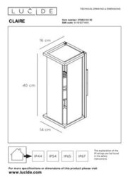 Lucide Claire Half Lantern Outdoor Twin Wall Light Anthracite - thumbnail 7