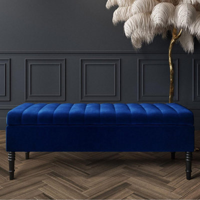 Safar 120Cm Ottoman Storage Bench - Plush Velvet Shoe Bench - Sapphire Blue Lined Upholstery Storage Footstool - image 1