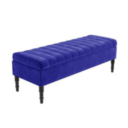 Safar 120Cm Ottoman Storage Bench - Plush Velvet Shoe Bench - Sapphire Blue Lined Upholstery Storage Footstool - thumbnail 4