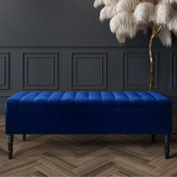 Safar 120Cm Ottoman Storage Bench - Plush Velvet Shoe Bench - Sapphire Blue Lined Upholstery Storage Footstool - thumbnail 1