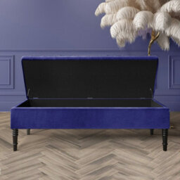 Safar 120Cm Ottoman Storage Bench - Plush Velvet Shoe Bench - Sapphire Blue Lined Upholstery Storage Footstool - thumbnail 2