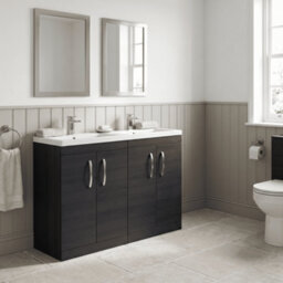 Balterley Millwich Contemporary 4 Door Floor Standing Vanity Unit With Basin, Charcoal Black, 1200mm - thumbnail 2