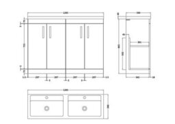 Balterley Millwich Contemporary 4 Door Floor Standing Vanity Unit With Basin, Charcoal Black, 1200mm - thumbnail 5
