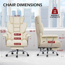 Beige Pu Recliner Executive Office Chair Computer Swivel Chair For Home With Footrest - thumbnail 2