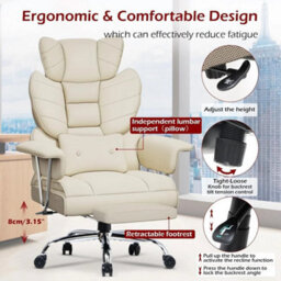 Beige Pu Recliner Executive Office Chair Computer Swivel Chair For Home With Footrest - thumbnail 3