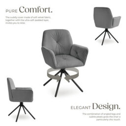 Tectake Set Of 4 Swivel Chair Lenia In Upholstered Velvet Look With Thick Padding  - Velvet Look Anthracite/black - thumbnail 3