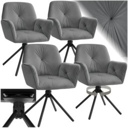 Tectake Set Of 4 Swivel Chair Lenia In Upholstered Velvet Look With Thick Padding  - Velvet Look Anthracite/black