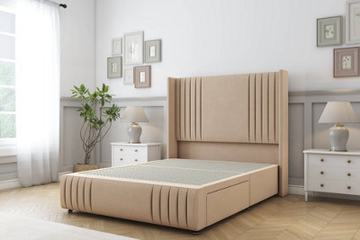 "Sloomy Camden Pebble Plush Divan Bed Base 2 Drawers Foot-End-54"" Wingback Headboard12""-Footboard 6' Super King" - image 1
