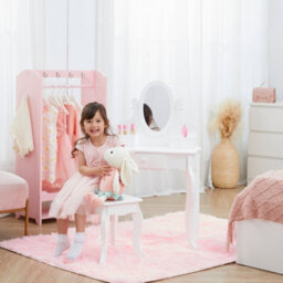 Teamson Kids Dressing Table, Play Vanity Set With Mirror & Stool, Little Princess Rapunzel - White - thumbnail 2