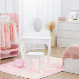 Teamson Kids Dressing Table, Play Vanity Set With Mirror & Stool, Little Princess Rapunzel - White - thumbnail 3