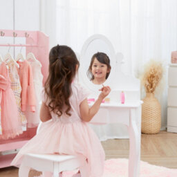 Teamson Kids Dressing Table, Play Vanity Set With Mirror & Stool, Little Princess Rapunzel - White - thumbnail 6