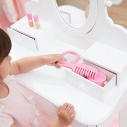 Teamson Kids Dressing Table, Play Vanity Set With Mirror & Stool, Little Princess Rapunzel - White - thumbnail 7