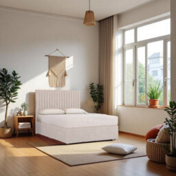 "Knight Sleep Emily Cream Plush 2Ft6 Bed Set With Orthopaedic Mattress, No Drawers & 24""headboard - Small Single"