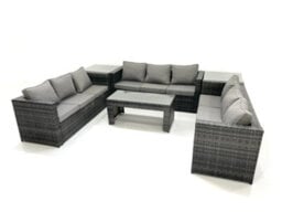 Fimous Outdoor Garden Furniture Set 9 Seater Rattan Sofa Set With Coffee Table 2 Side Tables Dark Grey Mixed - thumbnail 2