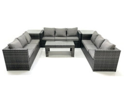 Fimous Outdoor Garden Furniture Set 9 Seater Rattan Sofa Set With Coffee Table 2 Side Tables Dark Grey Mixed - thumbnail 1