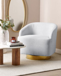 Beliani Swivel Armchair Lavik Fabric Light Grey - thumbnail 2