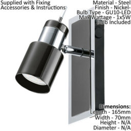 Stylish Wall Spot Light With Nickel Finish And Gu10 Bulb Included - thumbnail 2