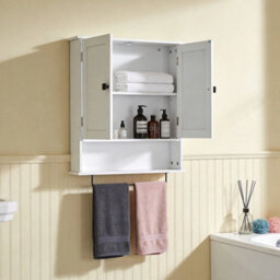 Bathroom Cupboard Cabinet 2 Doors Kitchen Wall Cabinet With Metal Towel Bar - thumbnail 3