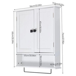 Bathroom Cupboard Cabinet 2 Doors Kitchen Wall Cabinet With Metal Towel Bar - thumbnail 2