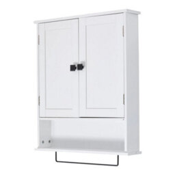 Bathroom Cupboard Cabinet 2 Doors Kitchen Wall Cabinet With Metal Towel Bar - thumbnail 1