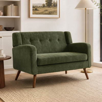 Dark Green 2 Seater Sofa 118 Cm Corduroy Small Loveseat Sofa With Spring Cushion - image 1
